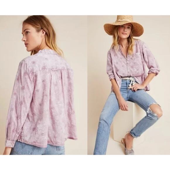 Anthropologie | Pilcro | Whitney Embroidered Trapeze Button-Down Lilac | Sz XS - Picture 1 of 12